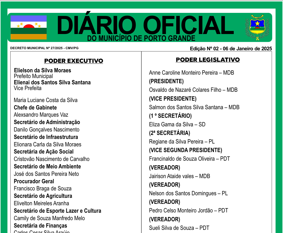 DIÁRIO OFICIAL - EDIÇÃO 02 - 06 DE JANEIRO DE 2025